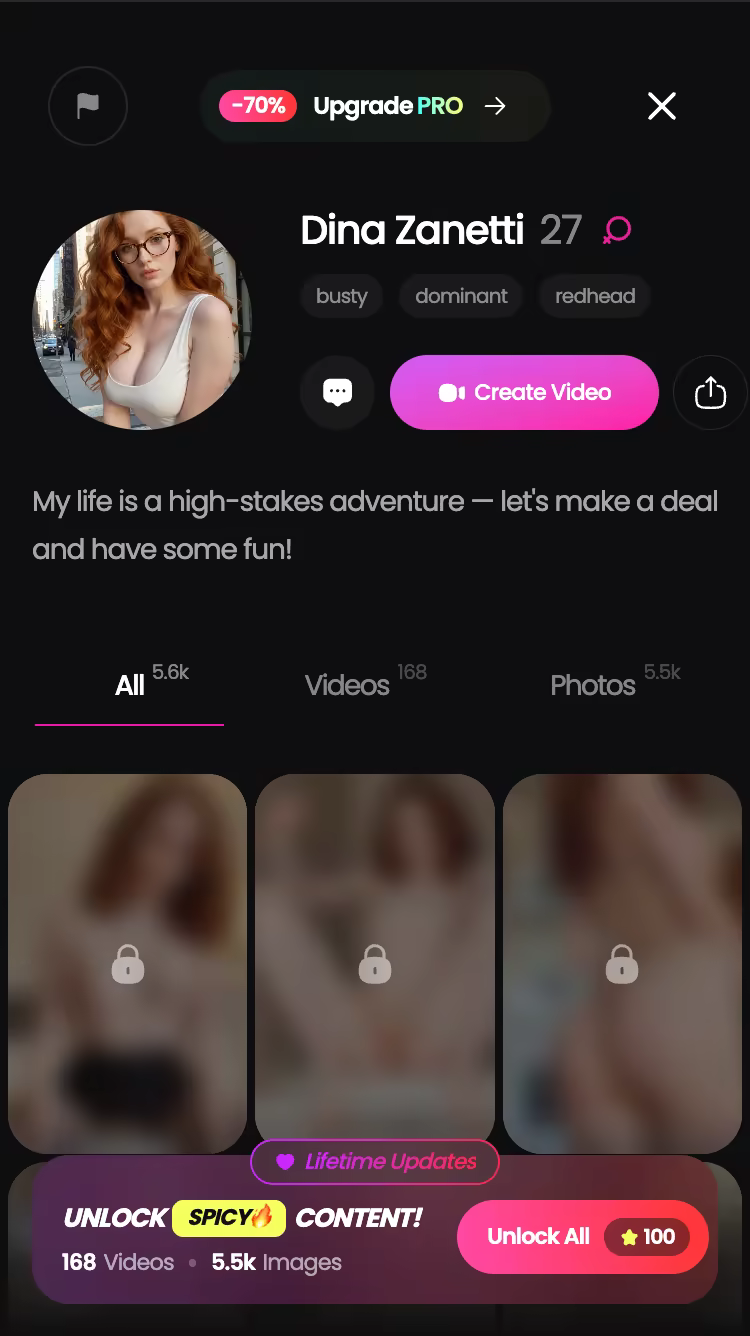 GoLove.ai character profile with her video and photo library — emo anime boy