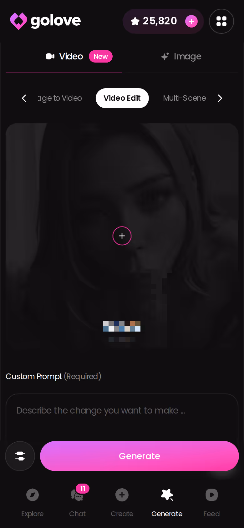 GoLove mobile Video Edit screen with preset cards